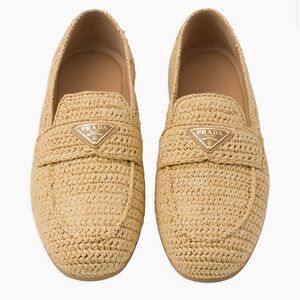 Prada Beige Slip-on Raffia Loafers- Naturale